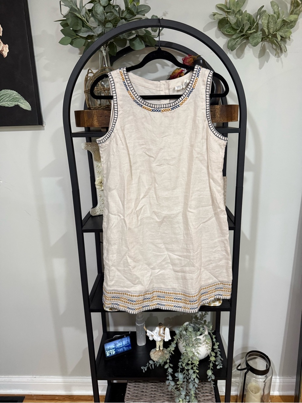 ARTISAN NY 100% Linen Embroidered Shift Dress | Size Small